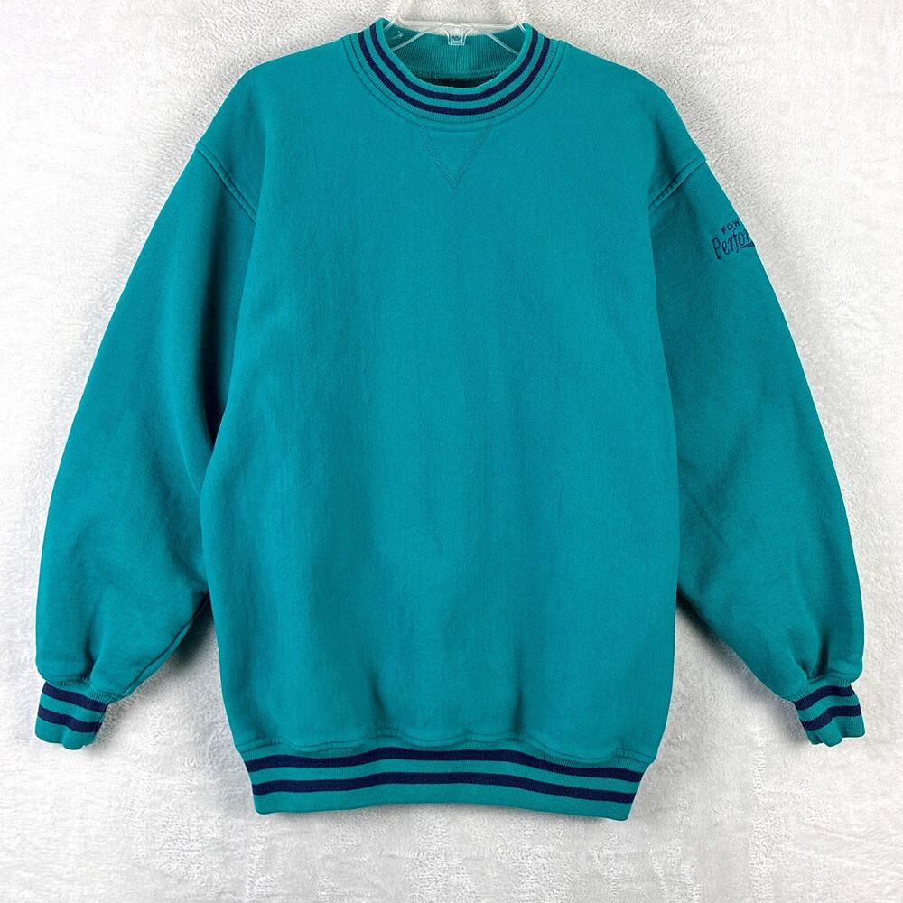VTG 90s Cutter & Buck Sweatshirt Men L Blue Green Embroidered Preppy Workout USA